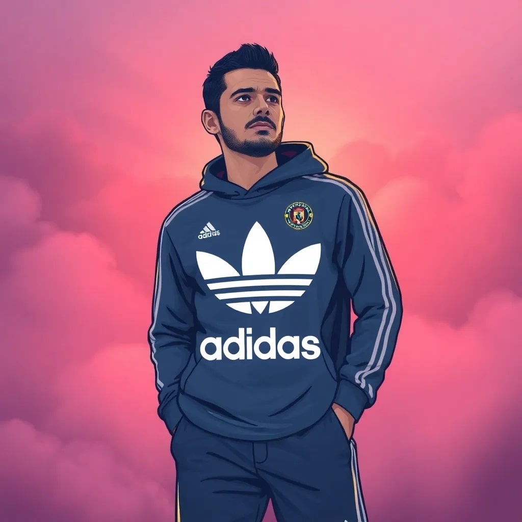 Illustration eines Mannes in Adidas-Sportbekleidung