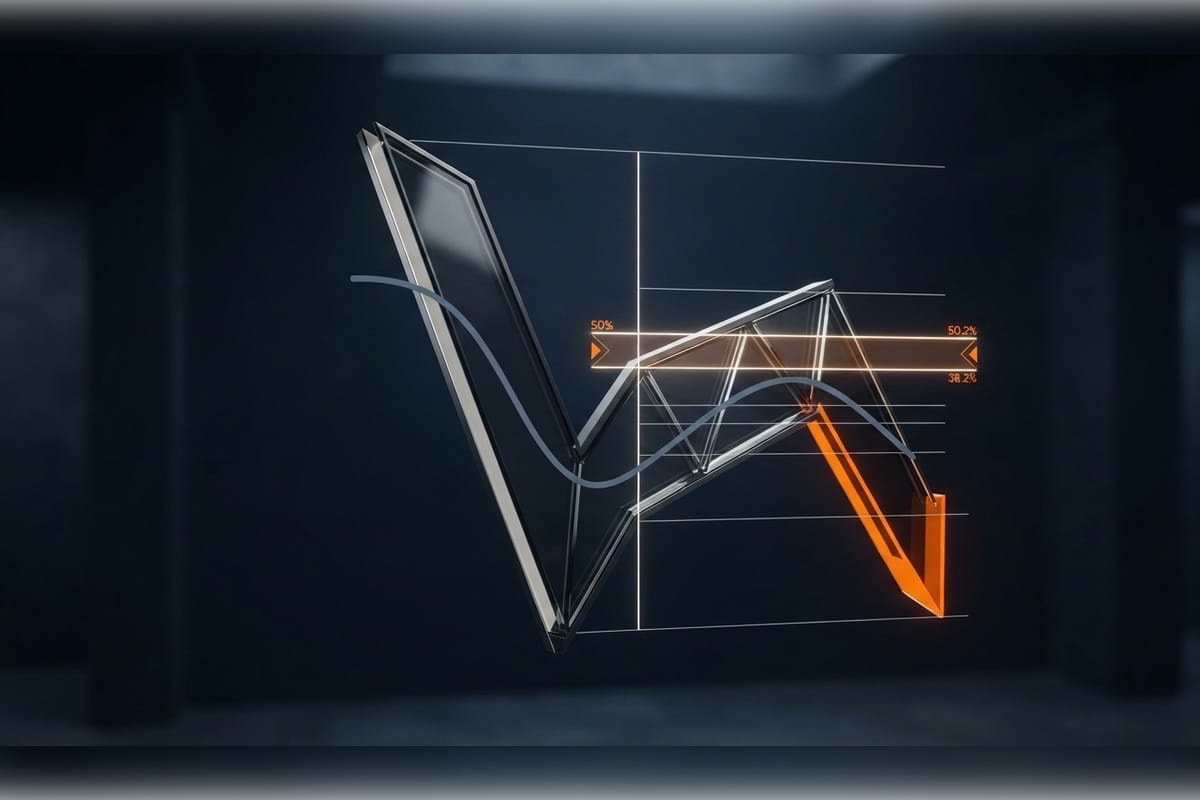 Schematische Darstellung von EMA und Fibonacci-Retracement an einer Bärenflagge