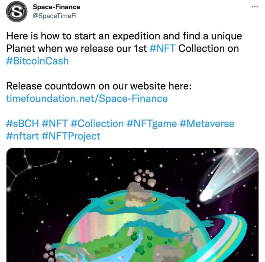 Space Finance tweet about NFTs on BCH