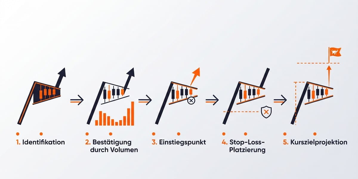 Infographic on the five steps of bull flag trading