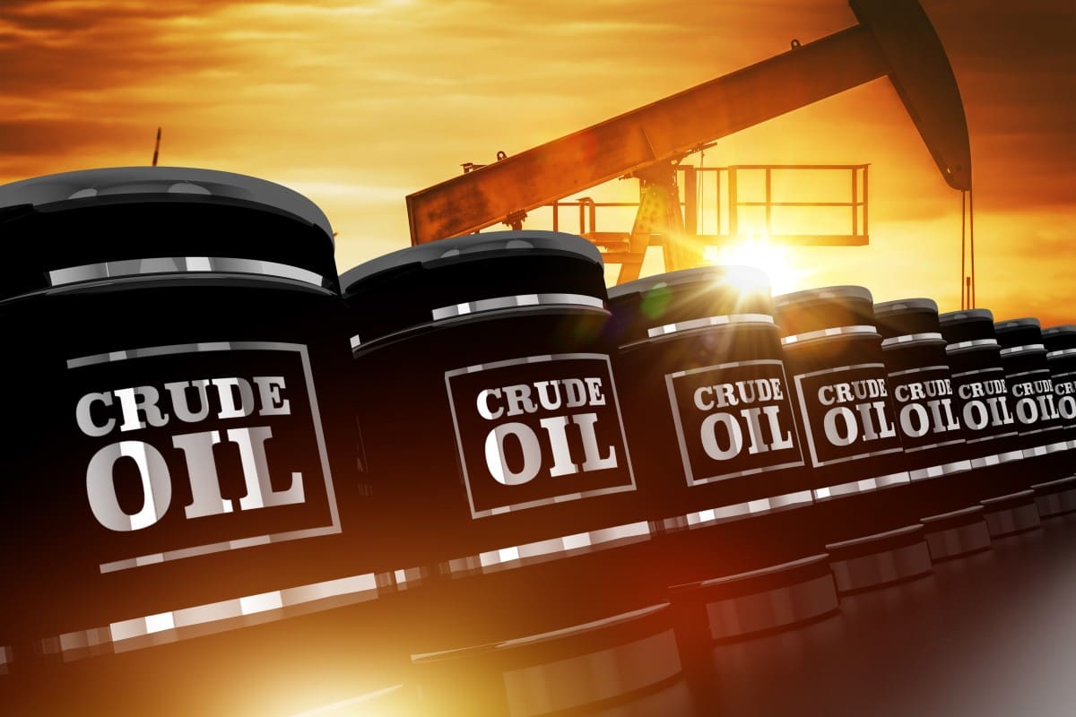 crude oil trading concept black barrels