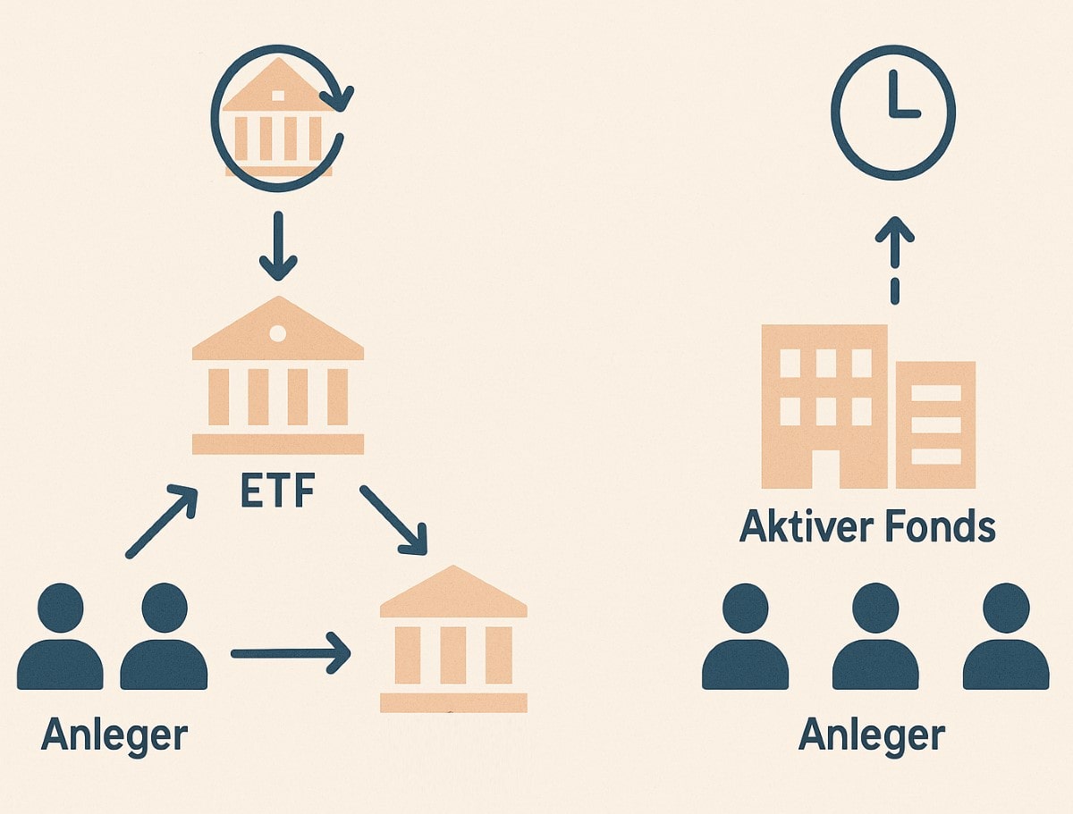 des Handelsprozesses bei ETFs (über die Börse) im Vergleich zu aktiven Fonds