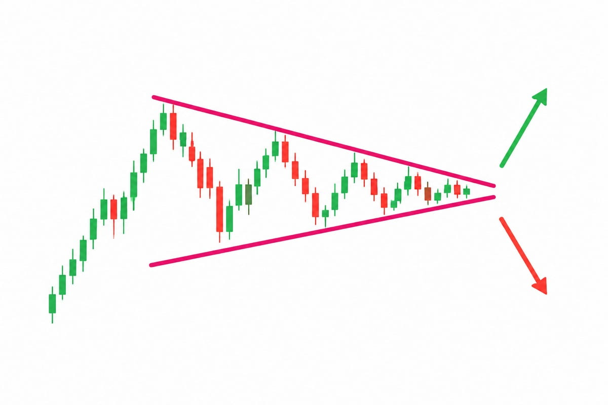 Candlestick chart showing a symmetrical triangle pattern