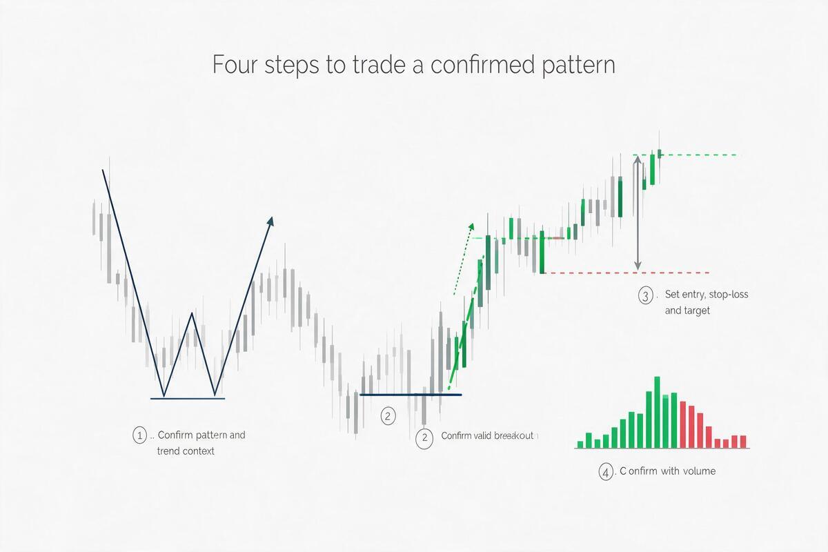 Four-step flowchart for trading a confirmed chart pattern