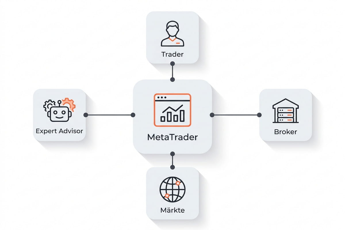 MetaTrader Ökosystem mit Broker, Trader und Expert Advisors