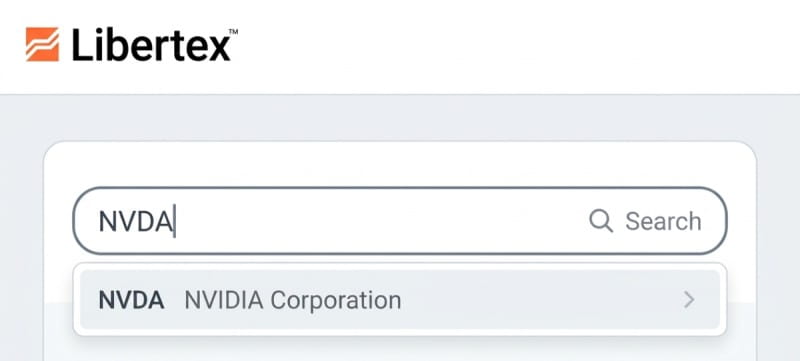Mock trading app screen showing a search for the NVDA stock ticker