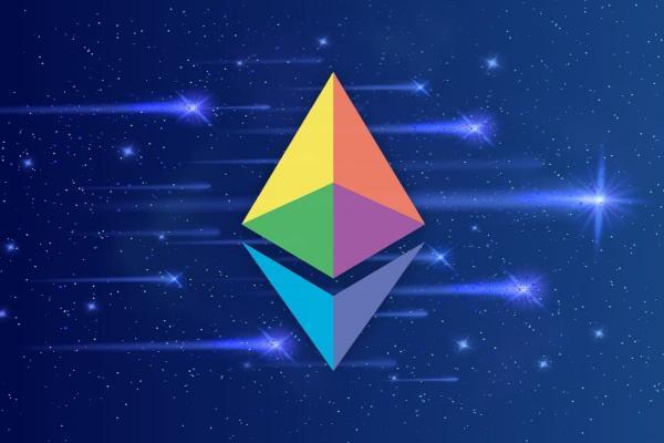 Ethereum-Logo und bullische Münze