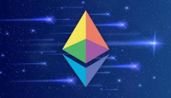 Ethereum-Logo und bullische Münze