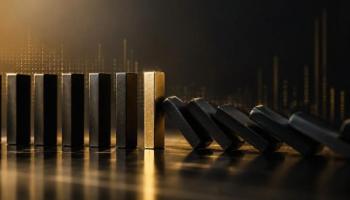 Domino chain stopped before falling, representing a stop order limiting losses